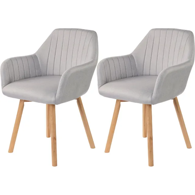 xDays Eetkamerstoelen Set van 2 - Lichtgrijs - Stoelen met Armleuning - Linnen Bekleding - Massief Beukenhouten Poten - Ergonomisch - 120 kg Draagvermogen