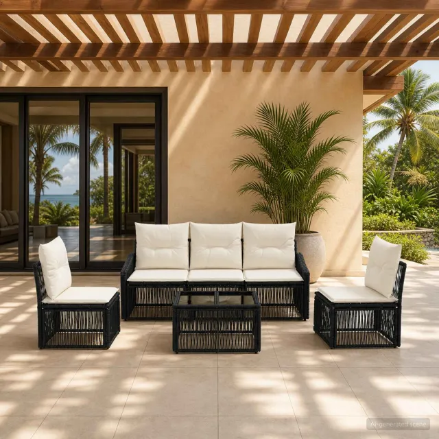 vidaXL Tuinbankenset 6 st Zwart poly rattan, foto 2