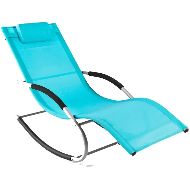 Happiq Ligstoel voor tuin of strand - Schommelstoel met tas - Ademend en luchtig - Blauw