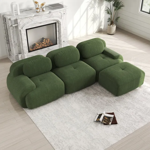 Merax Modulair hoekbank - driezitsbank - frameloze bank - ergonomische extra brede armleuning - corduroy - groen