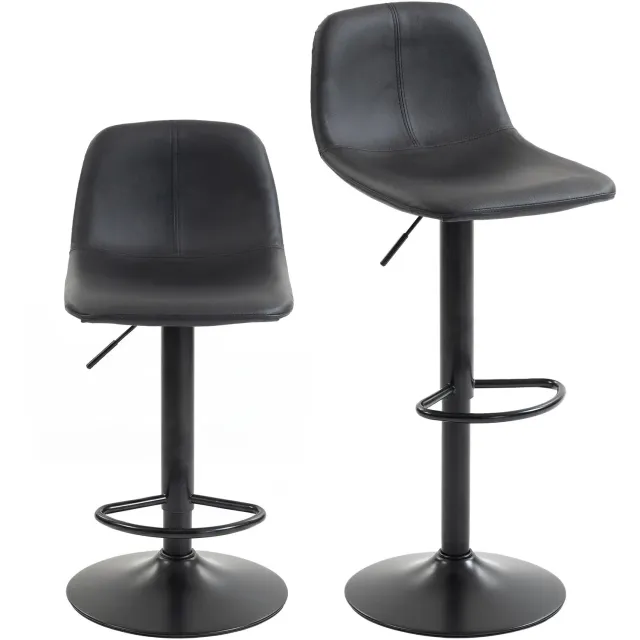 SONNENH Barkrukken set van 2 - Zwart kunstleer - Verstelbare zithoogte 60–82 cm - Draaibaar