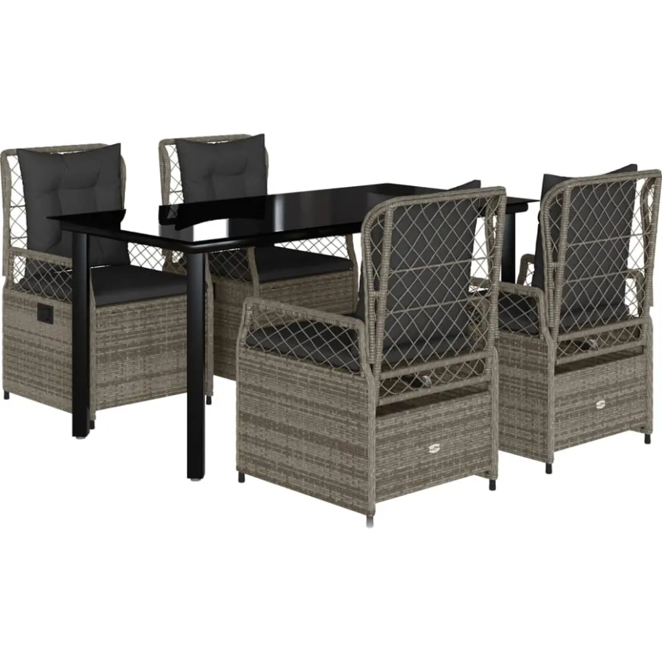 vidaXL 5-delige Tuinset met kussens poly rattan grijs