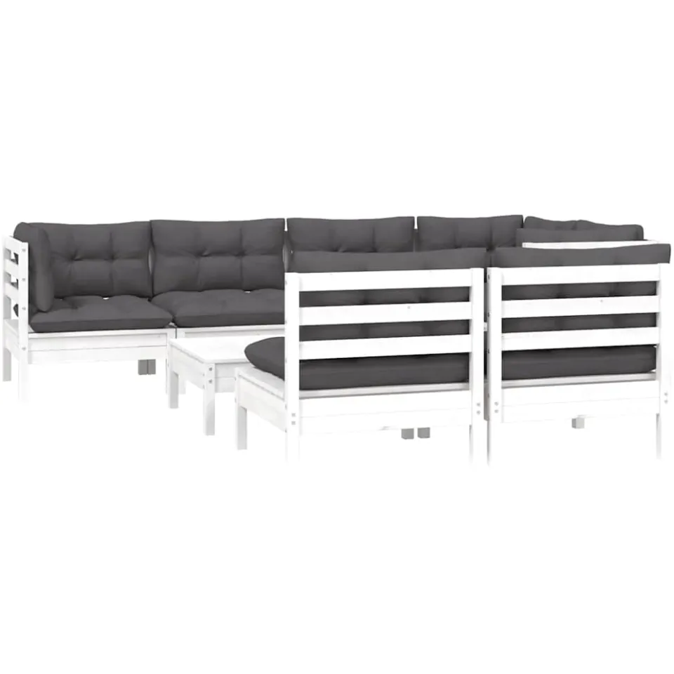 vidaXL 8-delige Loungeset met kussens massief grenenhout wit, foto 3