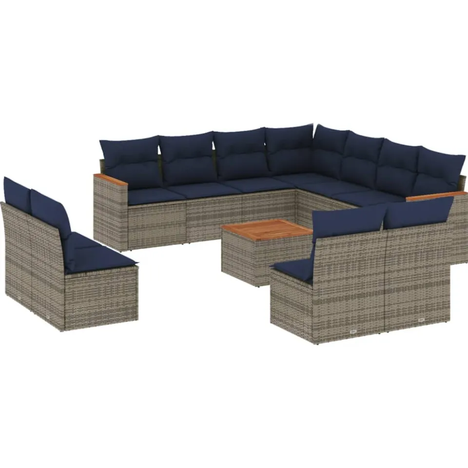 vidaXL 12-delige tuinbankset met kussens, grijs polyrotan, foto 3