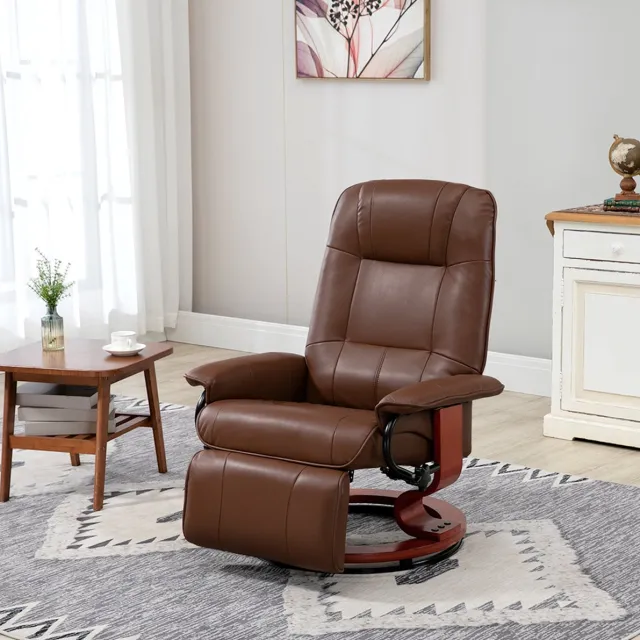 STILVORA Relaxfauteuil 78 x 87 x 100 cm - Draaibaar Met 145° Verstelbare Rugleuning En Handmatige Voetensteun - Voor Woonkamer En Slaapkamer - Kunstleer Bruin