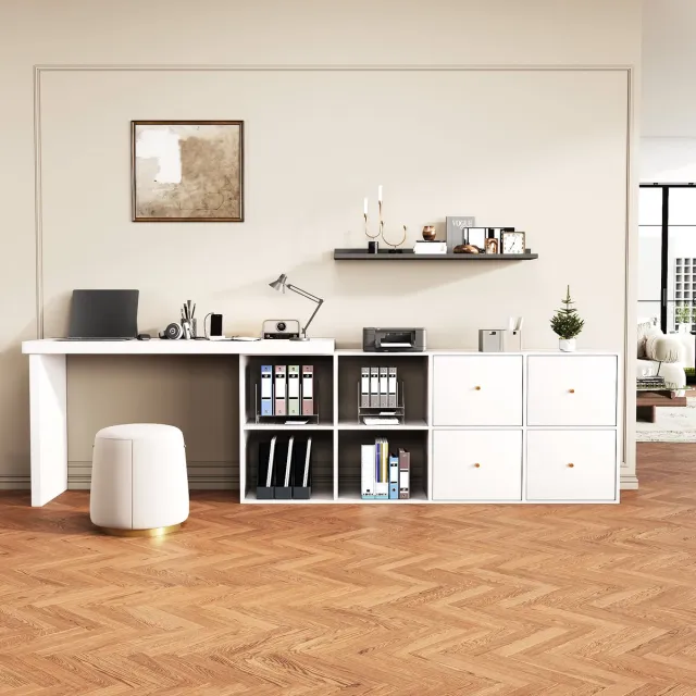 MODFU Hoekbureau - 360° Draaibaar - L-Vorm - Wit - MDF - Opbergruimte