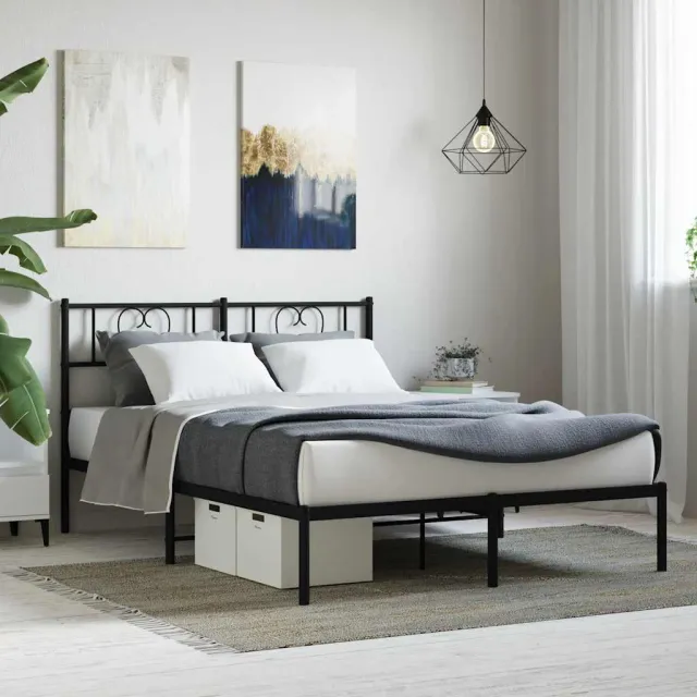 vidaXL Bedframe met hoofdbord metaal zwart 160x200 cm