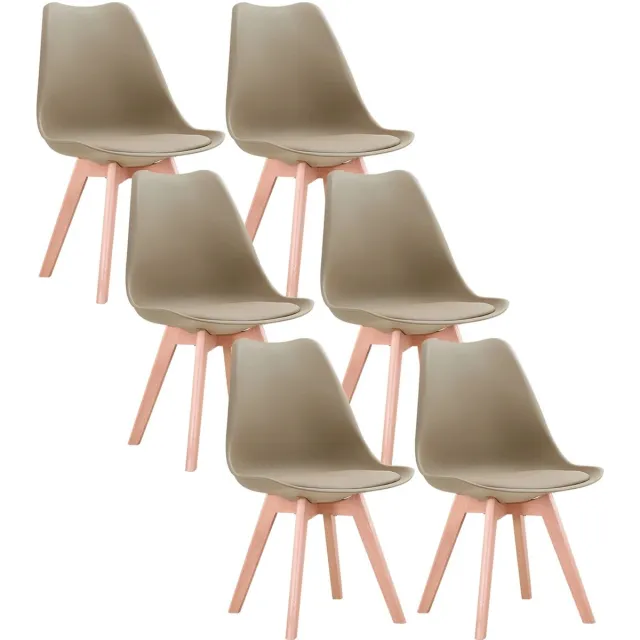 NaevaMi Eetkamerstoelen - Eetkamerstoelen Set van 6 - Eetkamerstoelen met Houten Poten - Modern en Minimalistisch - Pu Gewatteerde Zitting - Beukenhout Benen - Nordic Stoel Voor Keuken Woonkamer/Eetkamer - Khaki