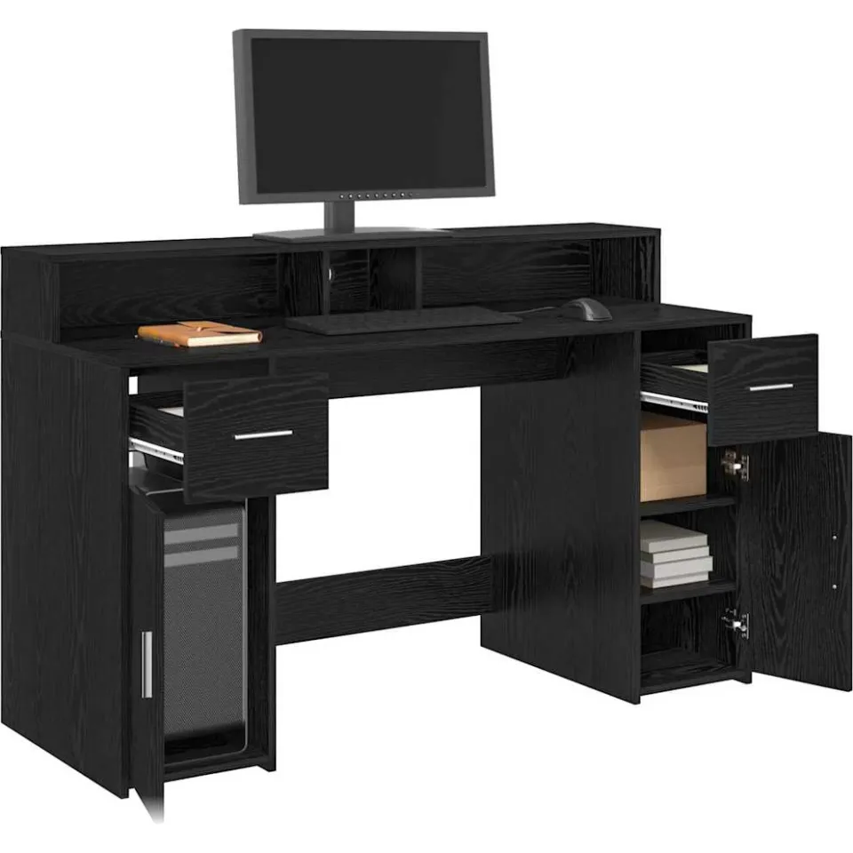 vidaXL Bureau Zwart eiken 140 x 55 x 91 cm Bewerkt hout