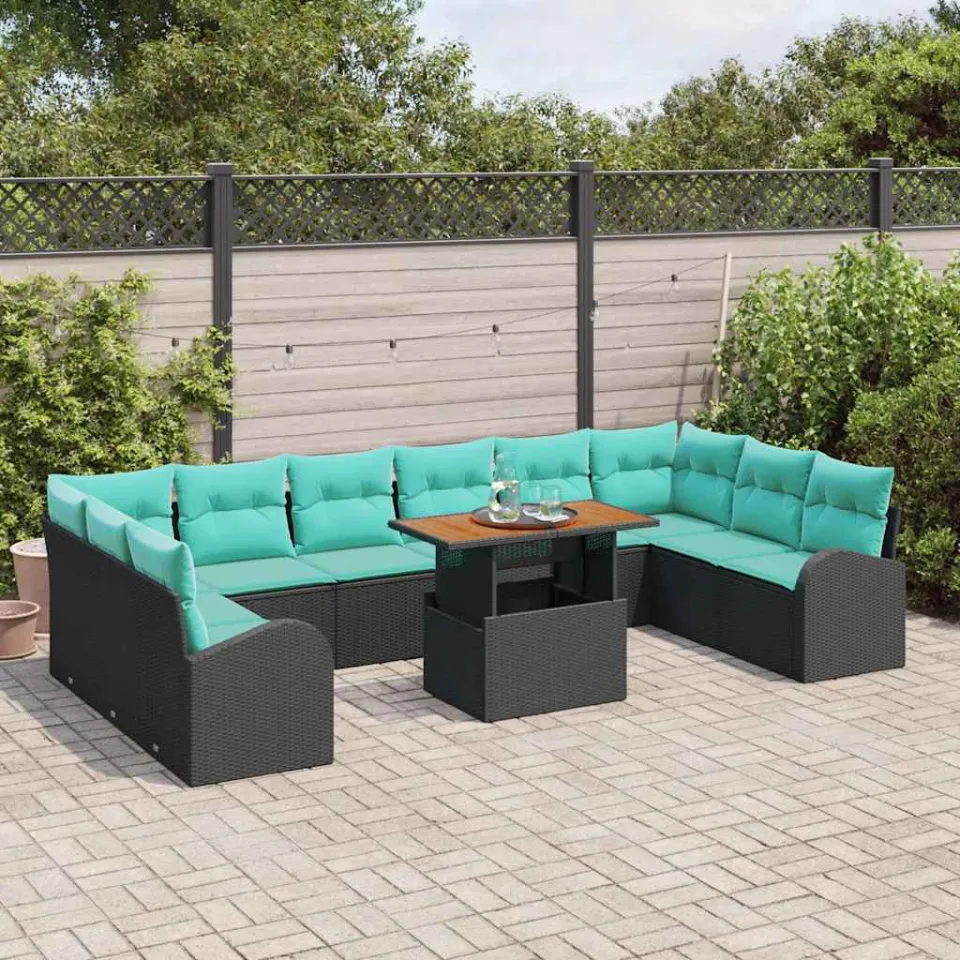 vidaXL Tuin Sofa Set 11 st Zwart Poly riet, foto 3