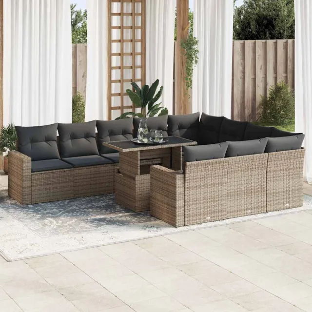 vidaXL 11-delige Loungeset met kussens poly rattan grijs, foto 2