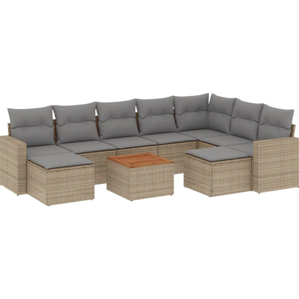 vidaXL 10-delige Loungeset met kussens poly rattan gemengd beige, foto 3