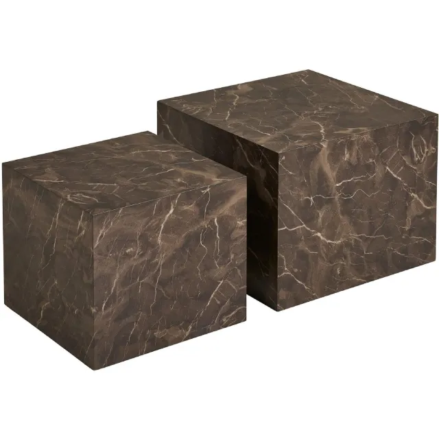Nest of Nora Salontafel set van 2 - Marmerlook - Bruin - Rond