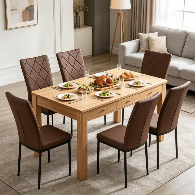 MIVRAY Eetkamerstoel - Set Van 4 - Hoge Rugleuning Met Zachte Bekleding - Voor Eetkamer En Woonkamer - Kunstleer Metaal Donkerbruin