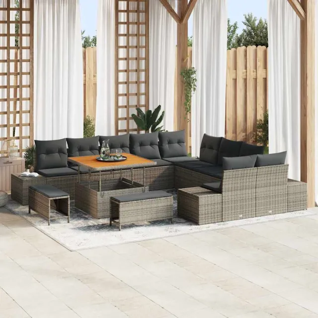 vidaXL Tuinbankenset 13 st Grijs poly rattan, foto 2