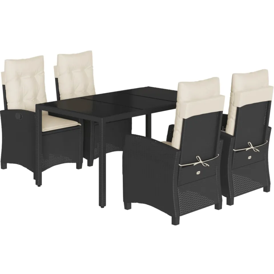 vidaXL 5-delige Tuinset met kussens poly rattan zwart, foto 3