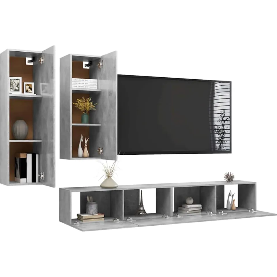 vidaXL 4-delige Tv-meubelset bewerkt hout betongrijs grijs, foto 3