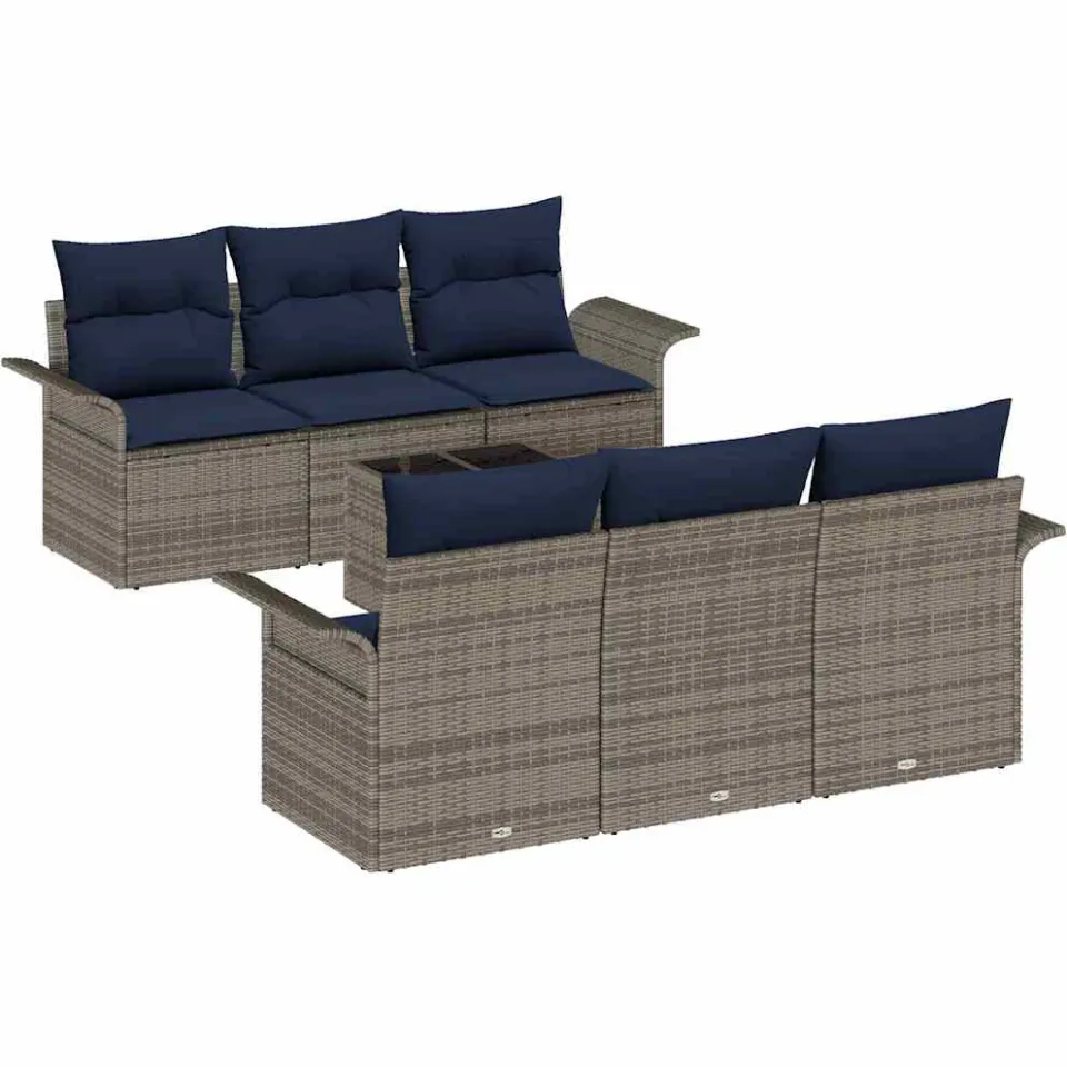 vidaXL Tuin Sofa Set 7 st Grijs poly rattan