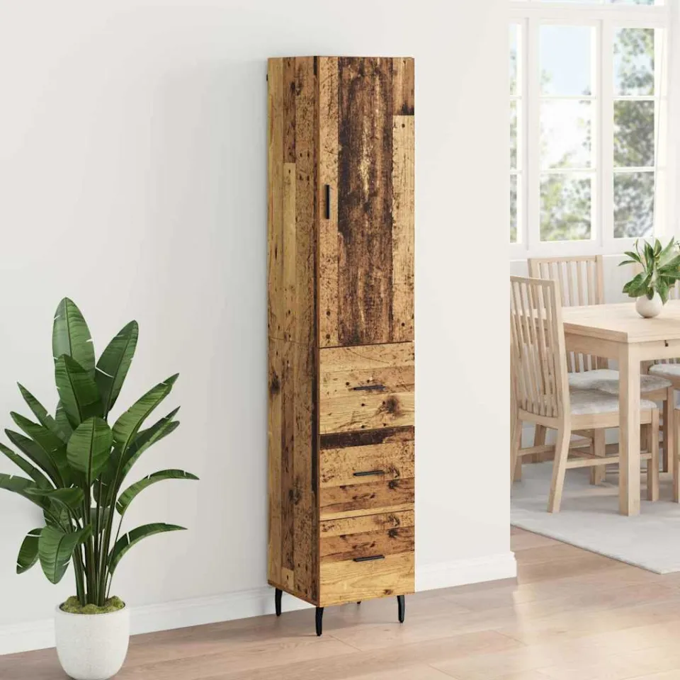 vidaXL Highboard Oud Hout 34,5 x 34 x 180 cm Bewerkt hout bruin, foto 4