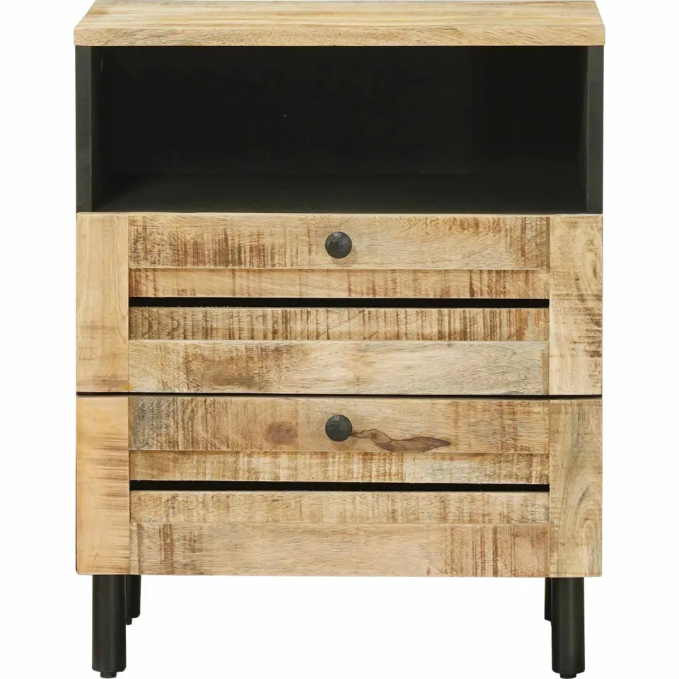 vidaXL Nachtkastje Bruin en zwart 50 x 33 x 60 cm Massief Mango Hout, foto 4