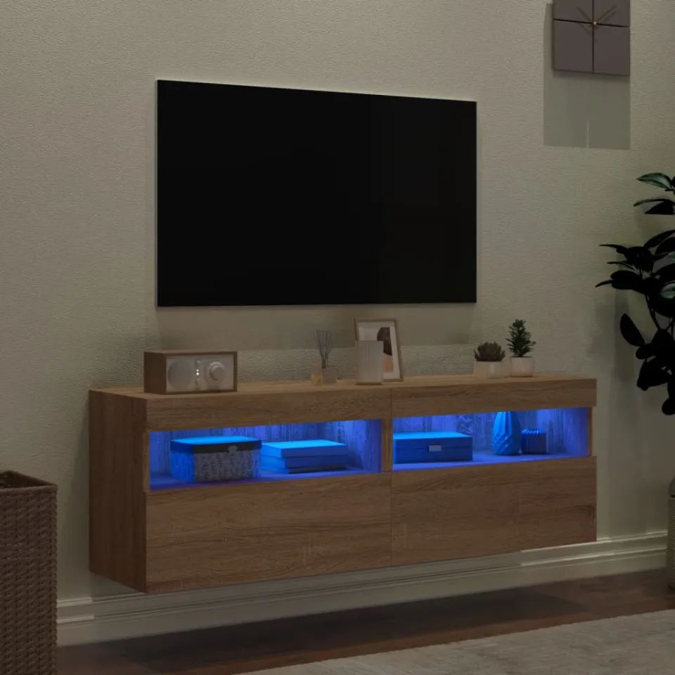 vidaXL Tv-wandmeubels met LED 2 st 60x30x40 cm sonoma eikenkleurig, foto 3