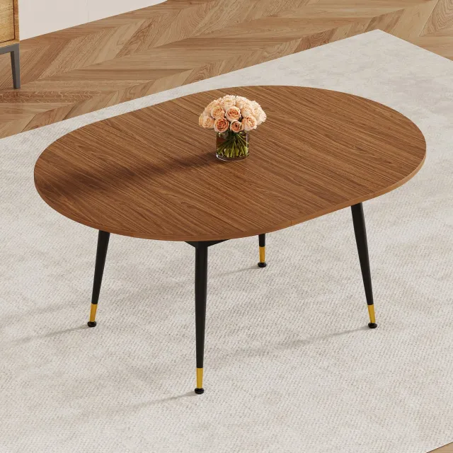 MODFU Eettafel - Uitschuifbaar - Modern - MDF - Zwart/Walnootlook - 200x120x73,66 Cm