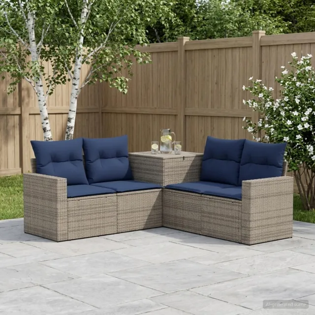 vidaXL Bankstel 5 st Grijs en Marineblauw 182,5 x 182,5 x 85 cm