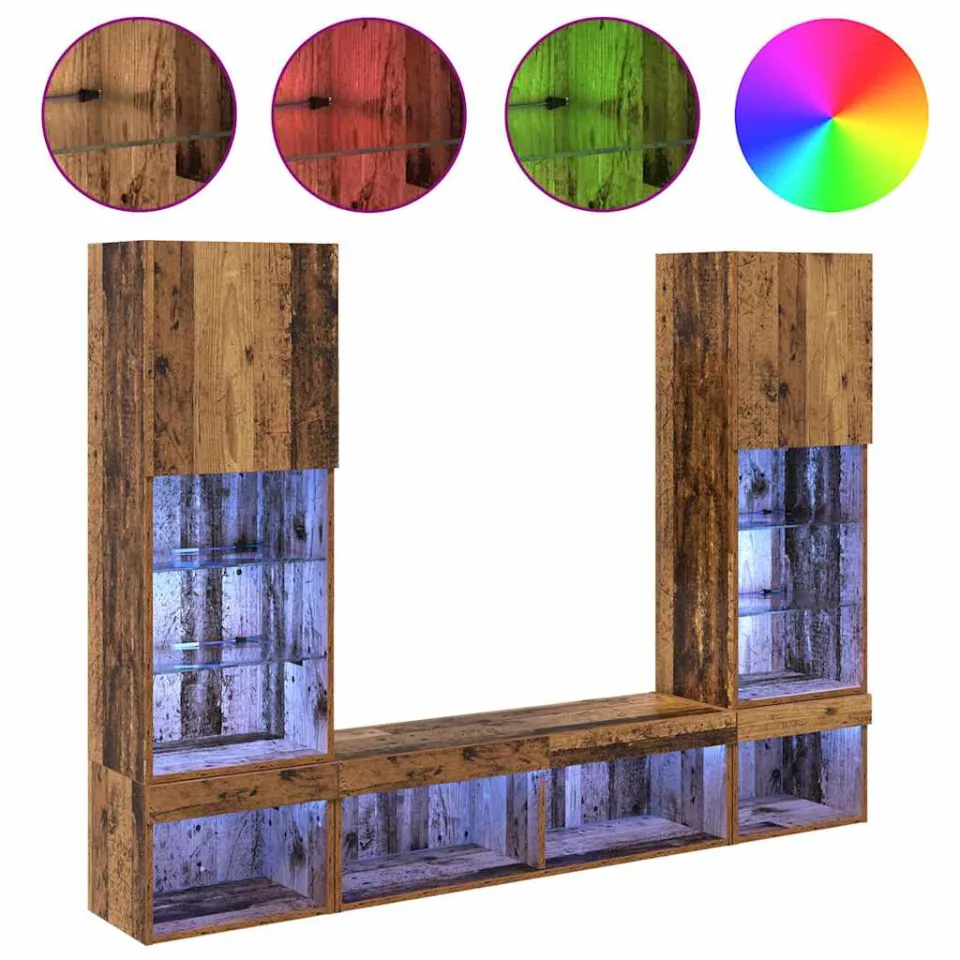 vidaXL TV Wand Eenheden met LED 5 st 40,5 x 30 x 102 cm Oud hout bruin, foto 4
