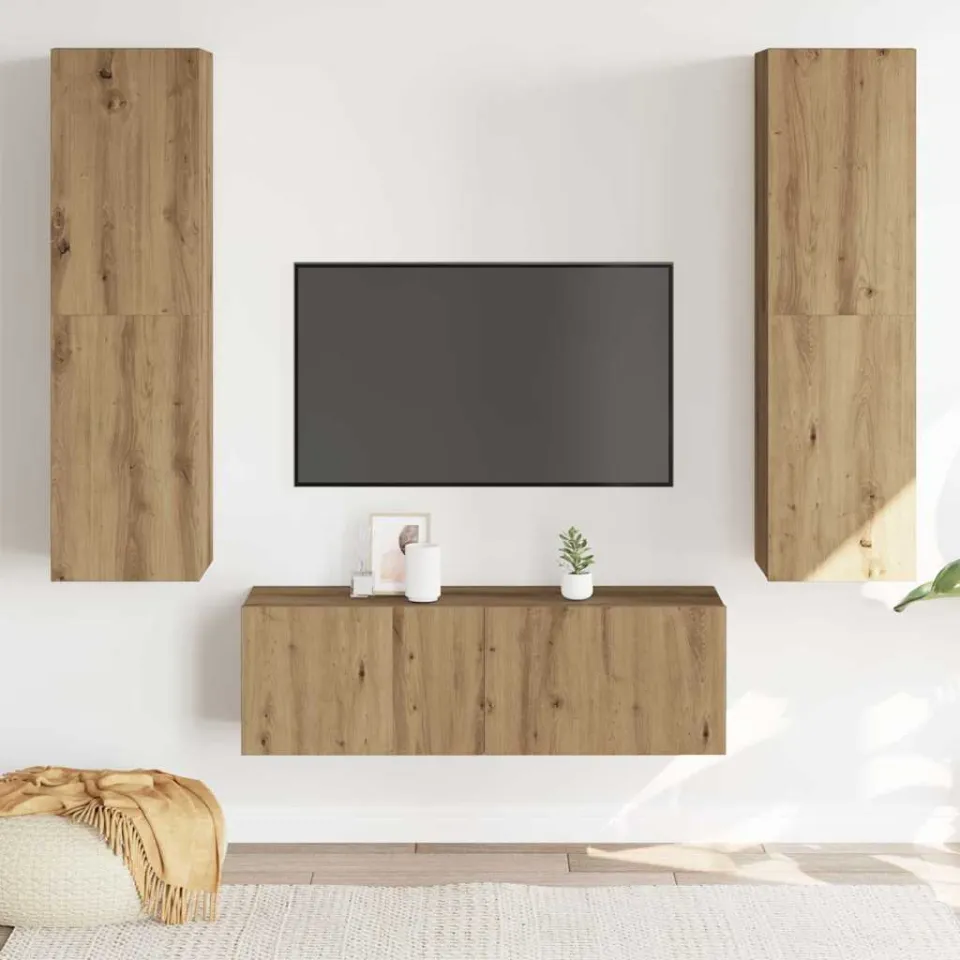 vidaXL Tv-wandkasten 3 st bewerkt hout artisanaal eikenkleurig, foto 2