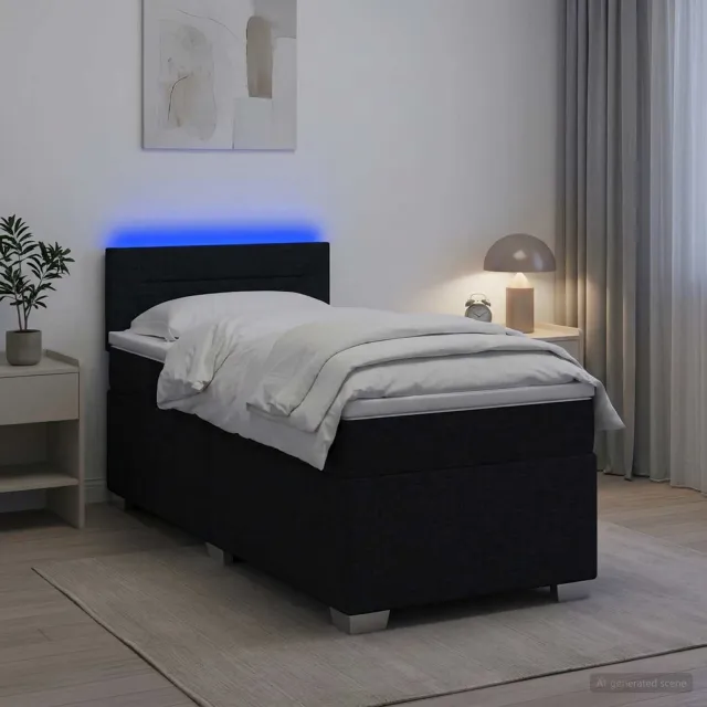 vidaXL Boxspring Bed met Matras en LED Zwart 90 x 200 cm Stof