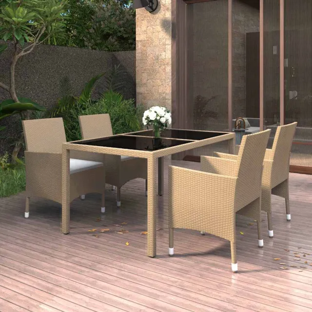 vidaXL 5-delige Tuinset poly rattan en gehard glas beige, foto 2