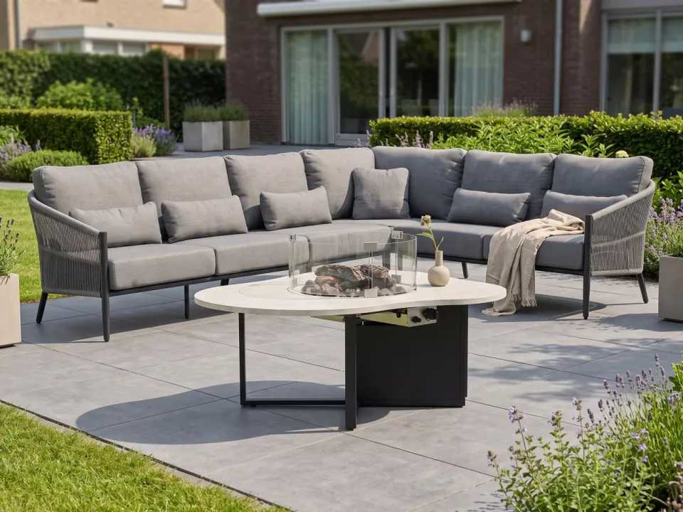 Bellagio tuinmeubelen Bellagio Mineo/Cosiloft Novi hoek loungeset met vuurtafel 5-delig grijs, foto 2