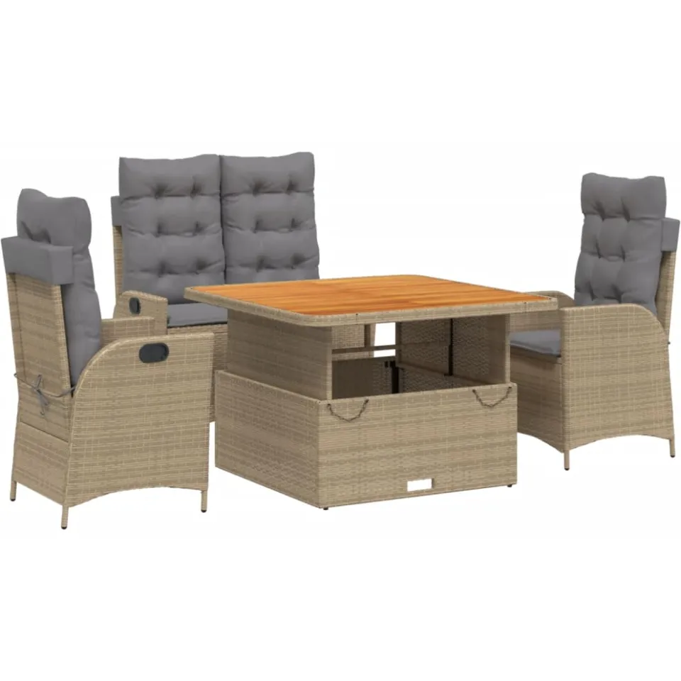 vidaXL 4-delige Tuinset met kussens poly rattan beige