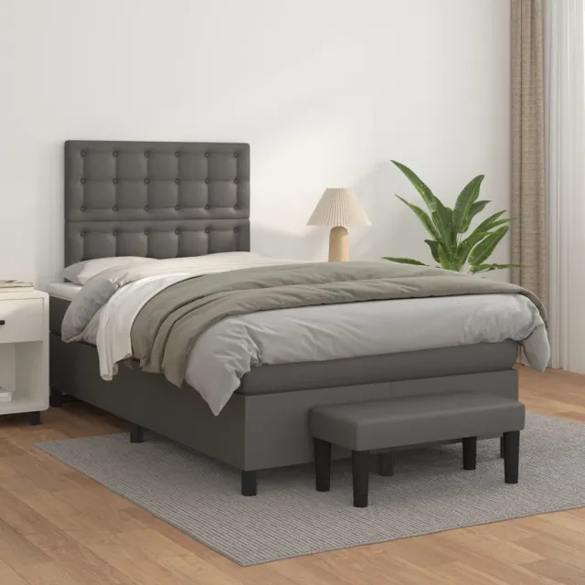 vidaXL Boxspring met matras kunstleer grijs 120x200 cm