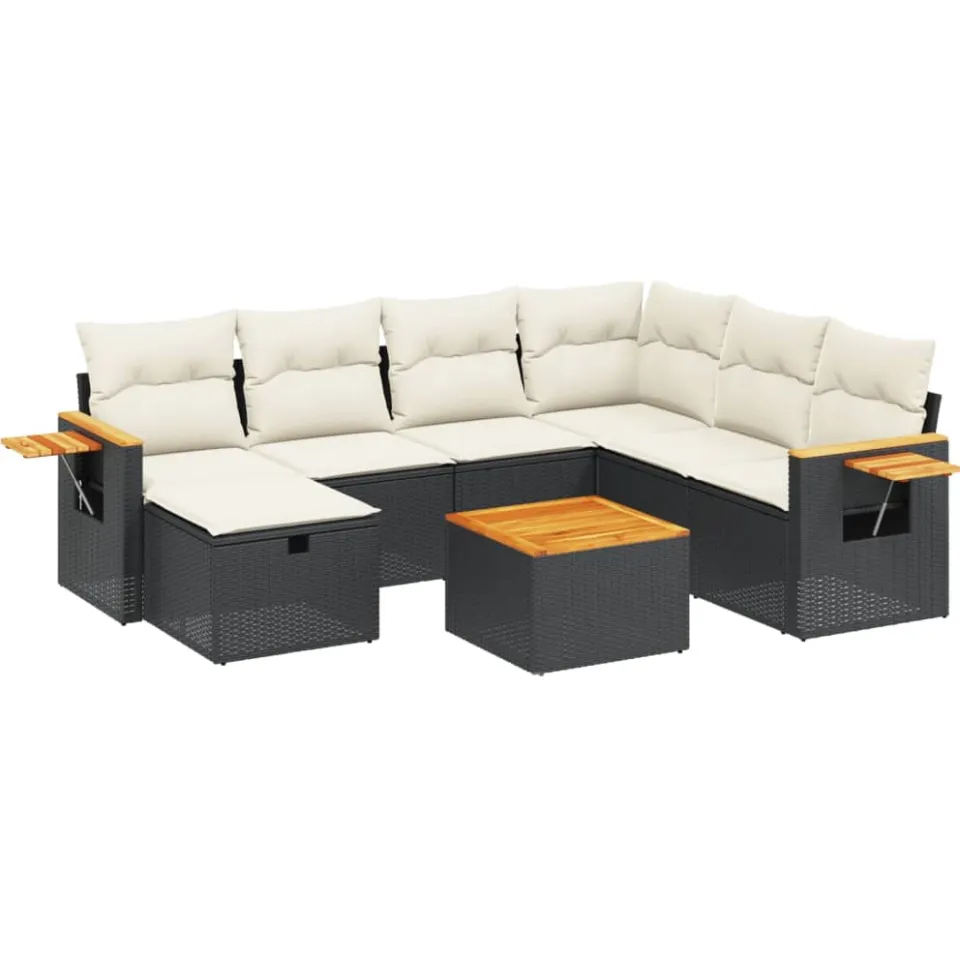 vidaXL 8-delige Loungeset met kussens poly rattan zwart