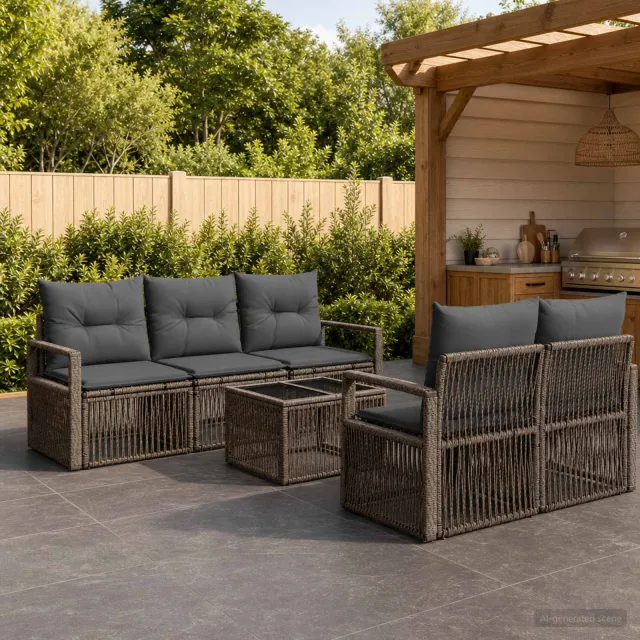 vidaXL Tuinbankenset 6 st Grijs 55 x 55 x 37 cm poly rattan
