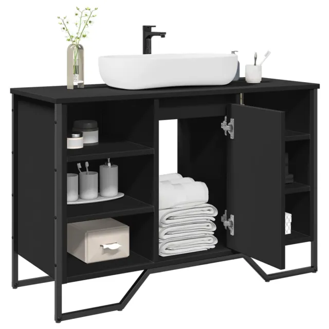 vidaXL Wastafelkast 91x35x60 cm bewerkt hout zwart
