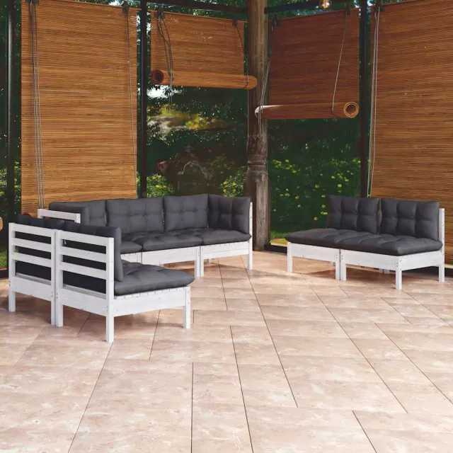 vidaXL 7-delige Loungeset met kussens massief grenenhout wit, foto 2