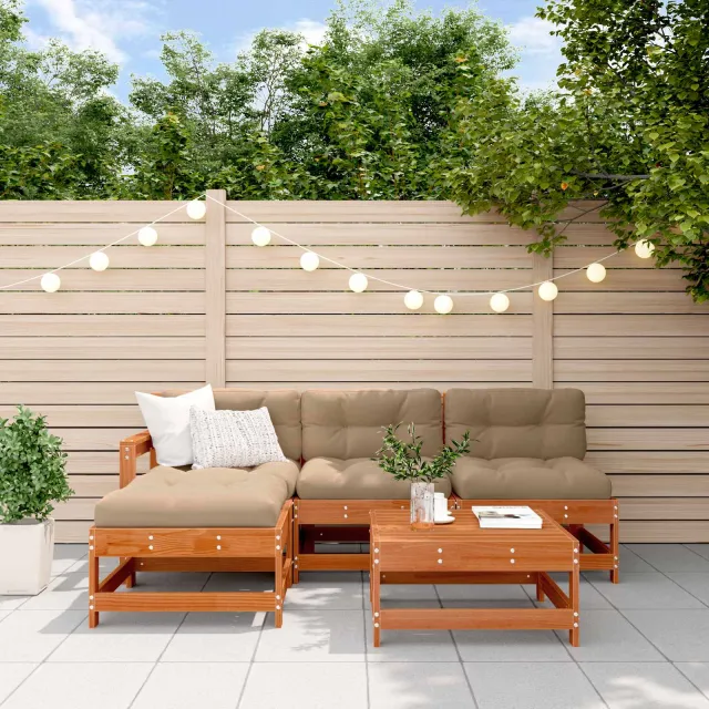 vidaXL Tuin loungeset 5 st 4-zits Wax Bruin Den Massief grenenhout