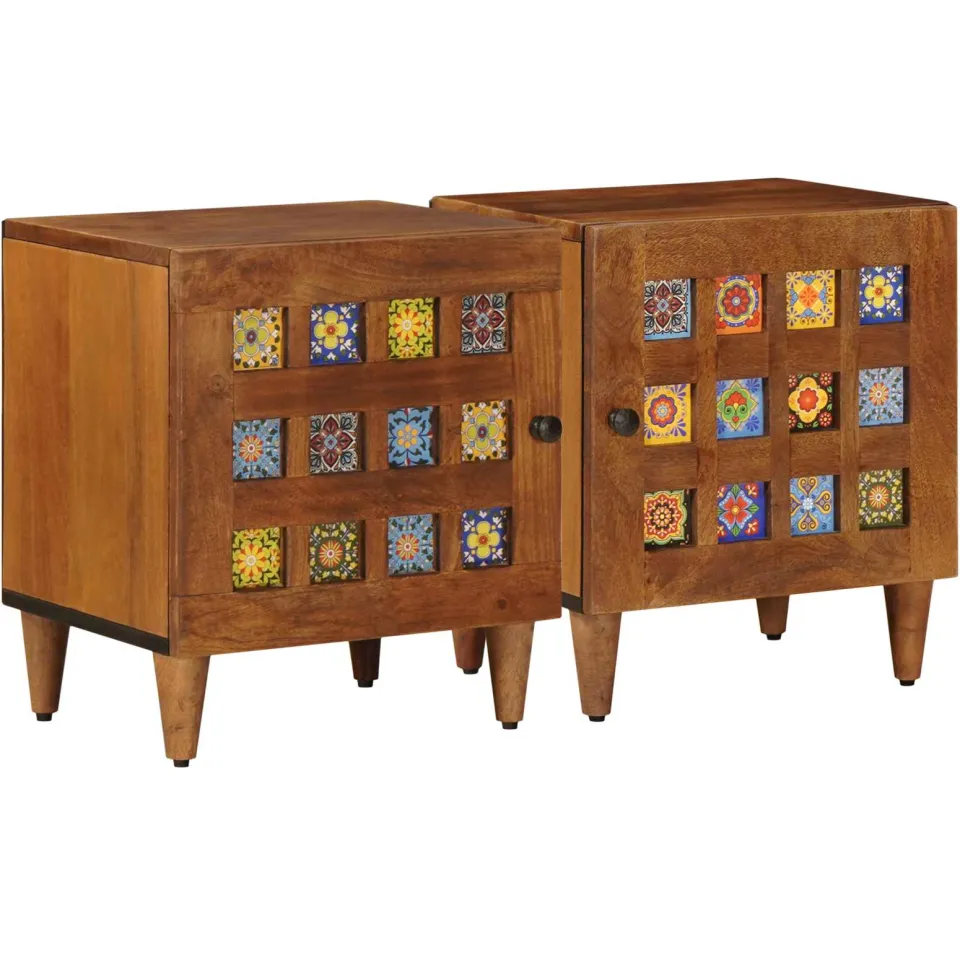 vidaXL Nachtkastje 2 st Bruin 40 x 33 x 46 cm Massief Mango Hout