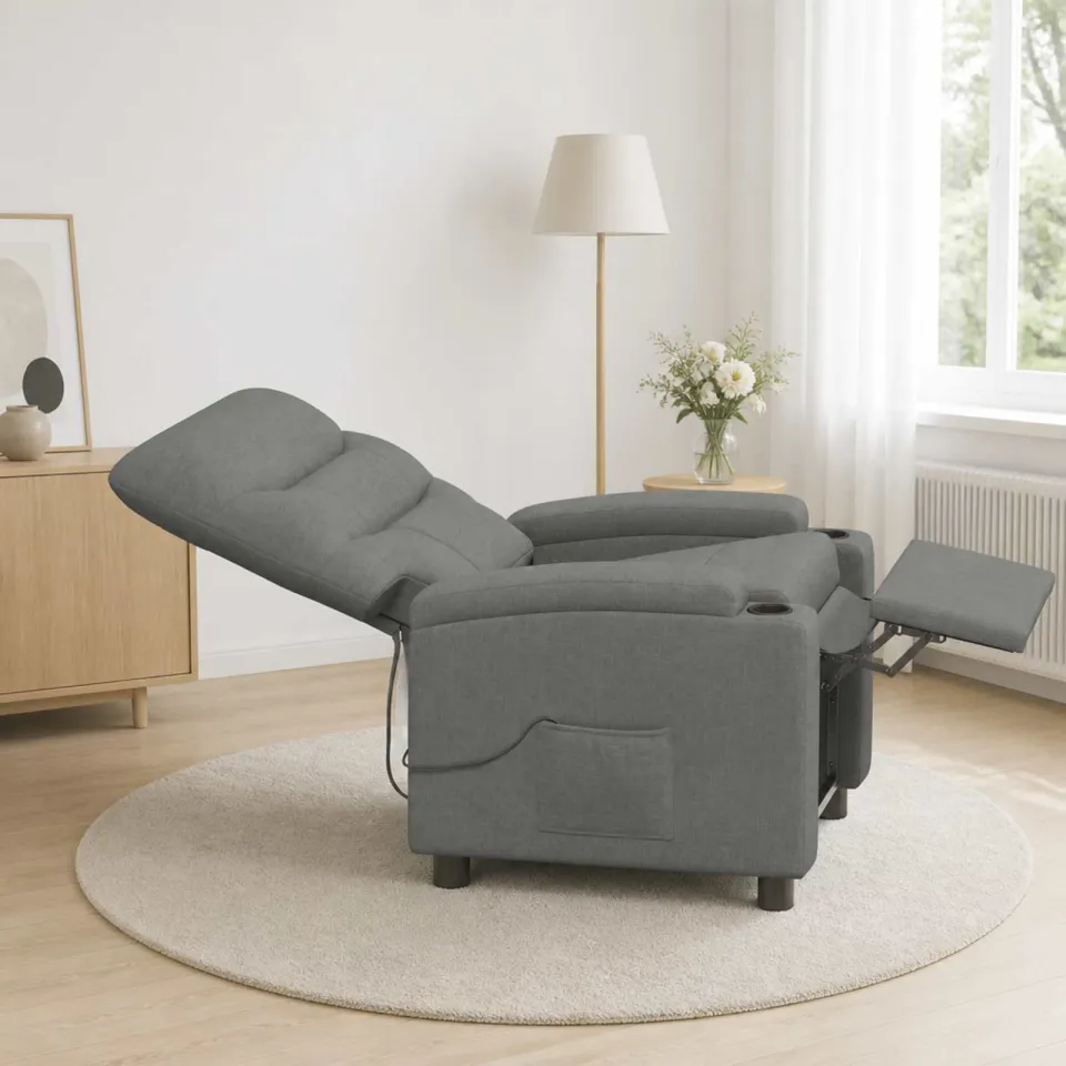 vidaXL Massage-relaxstoel Donkergrijs 75 x 95 x 103 cm Stof, foto 4