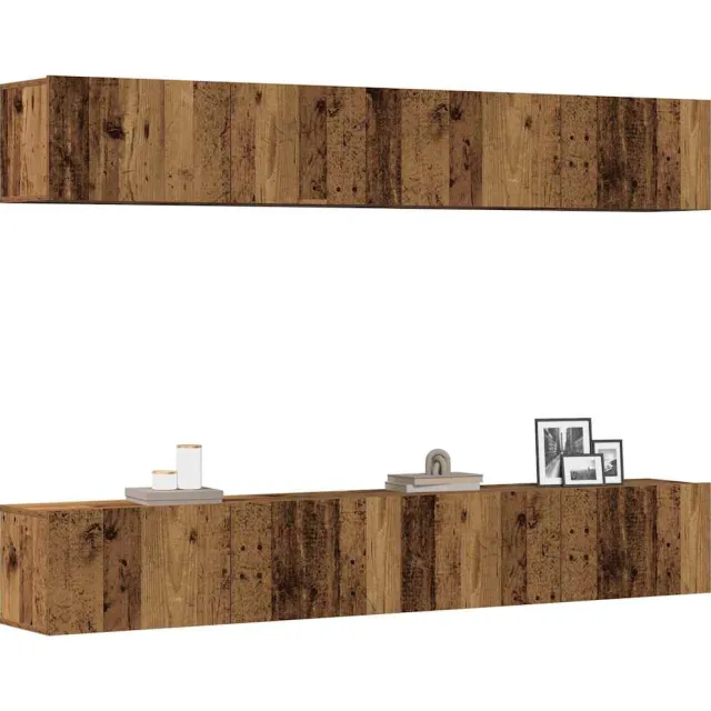 vidaXL 4-delige wand-tv-meubelset van oud hout, 100x30x30 cm Bruin