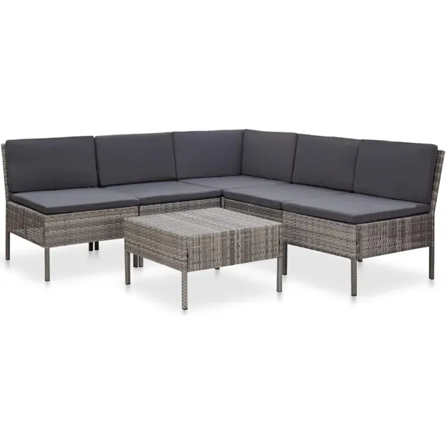 vidaXL 6-delige Loungeset met kussens poly rattan grijs, foto 2