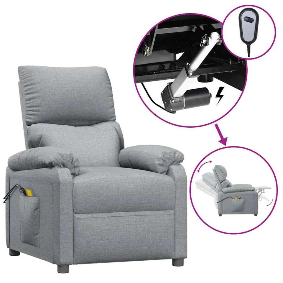 vidaXL Massagestoel elektrisch stof lichtgrijs grijs, foto 4