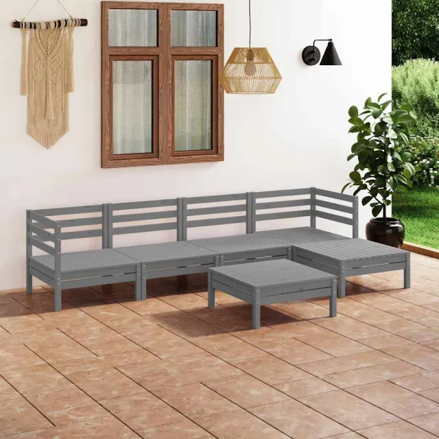 vidaXL 6-delige Loungeset massief grenenhout grijs, foto 2