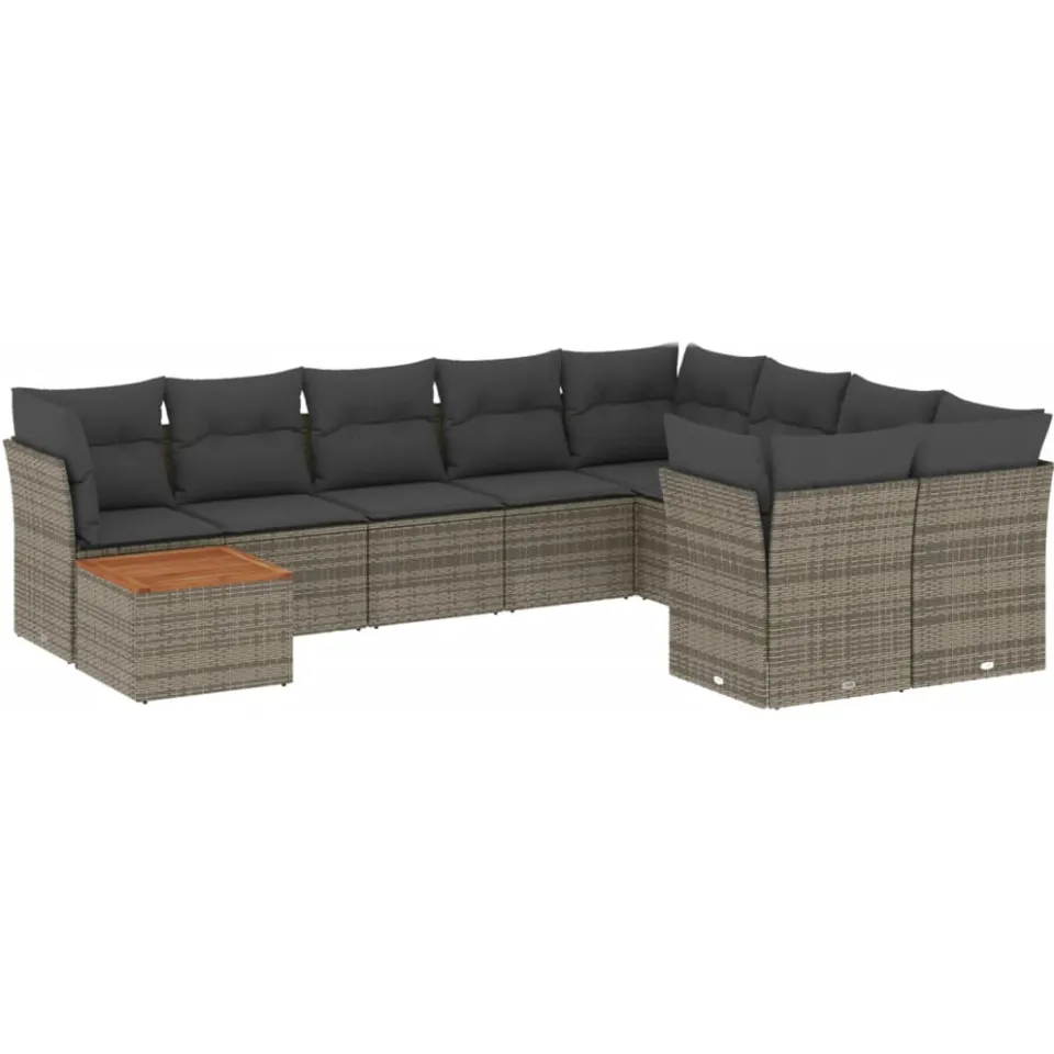 vidaXL 10-delige Loungeset met kussens poly rattan grijs, foto 3