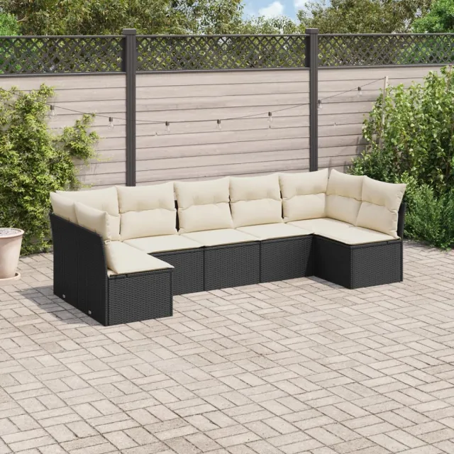 vidaXL 7-delige Loungeset met kussens poly rattan zwart, foto 2