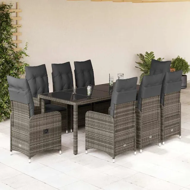vidaXL 9-delige Bistroset met kussens poly rattan grijs, foto 2
