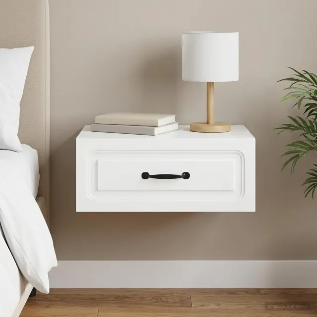 vidaXL Wandbeugel Bedkast met lade Wit 49 x 34,5 x 20 cm Bewerkt hout, foto 2