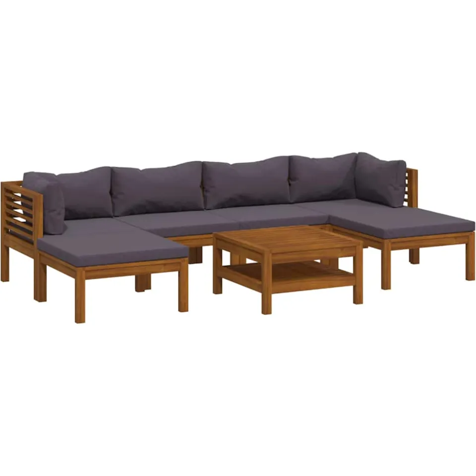 vidaXL 7-delige Loungeset met kussens massief acaciahout grijs